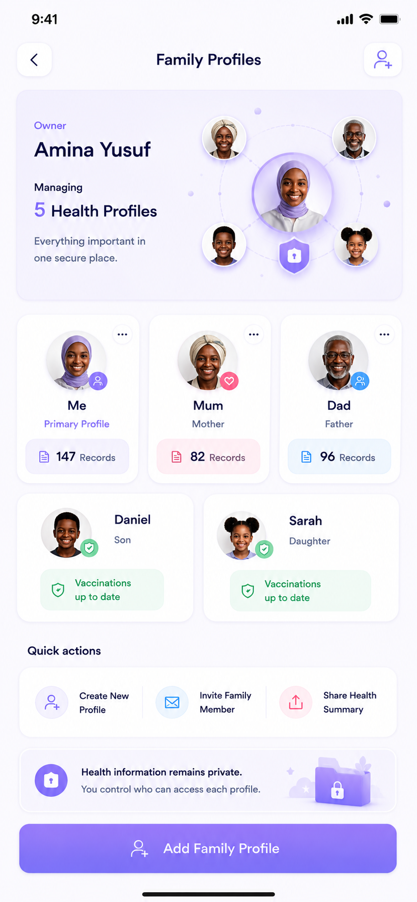 Family profiles screen